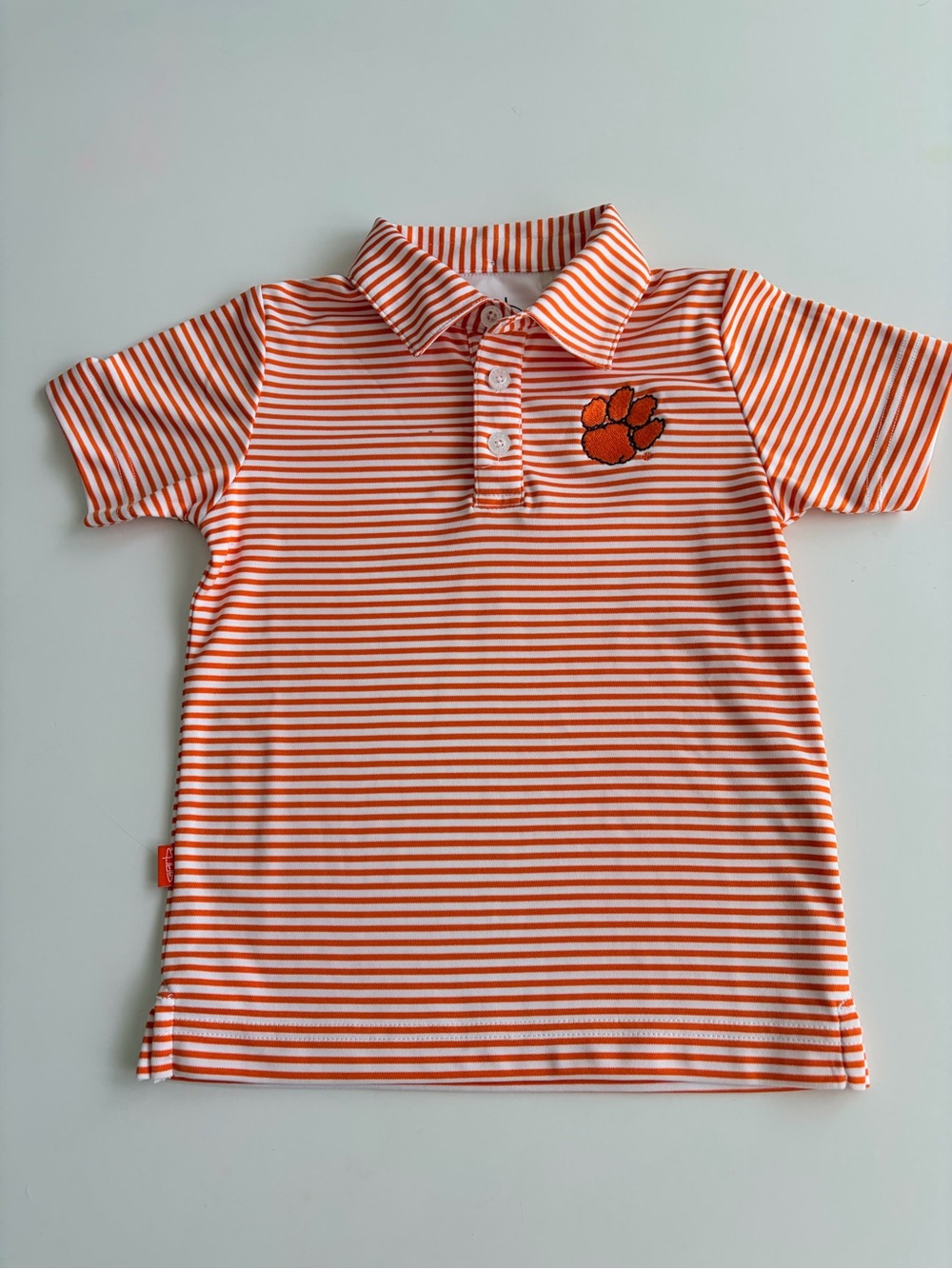 CLEMSON Striped Orange Kids Polo with Paw Patch